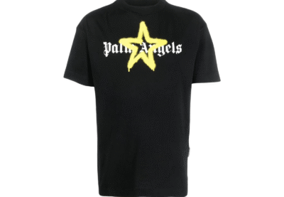 Palm Angels Yellow Star Sprayed Logo Print T-shirt