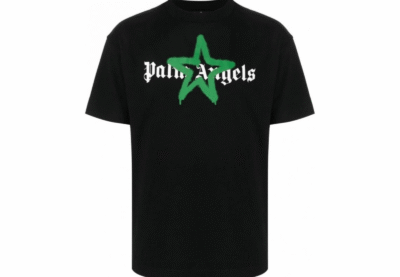Palm Angels Green Star Sprayed Logo Print T-shirt