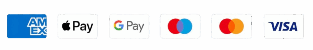 Accepted Payment Methods – Visa, Mastercard, American Express, Google Pay and Apple Pay.