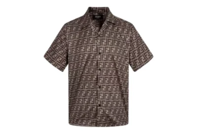 Fendi Brown FF Logo Print Short Sleeve Shirt 1