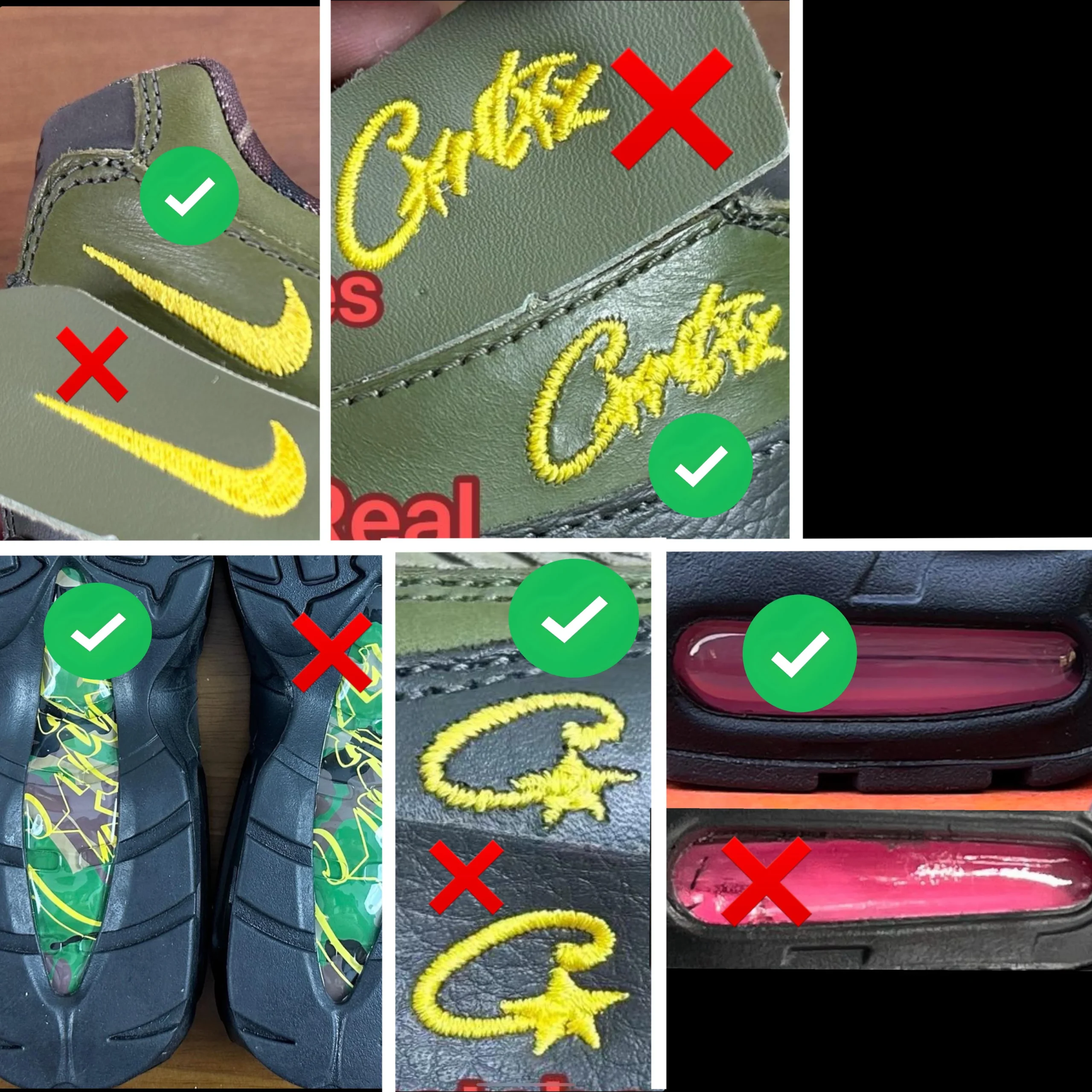 Top-down shot showing fit and sizing notes for Corteiz Air Max 95 — suggested half-size up, considerations for wide feet.