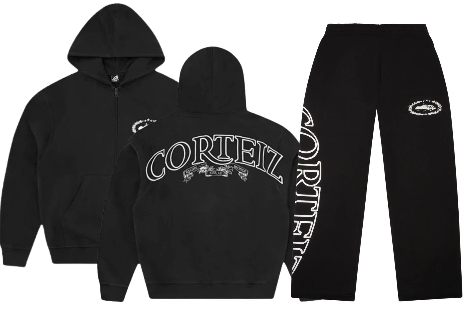 Corteiz Superior Royal Black Zip Hoodie and Pants Full Set product image