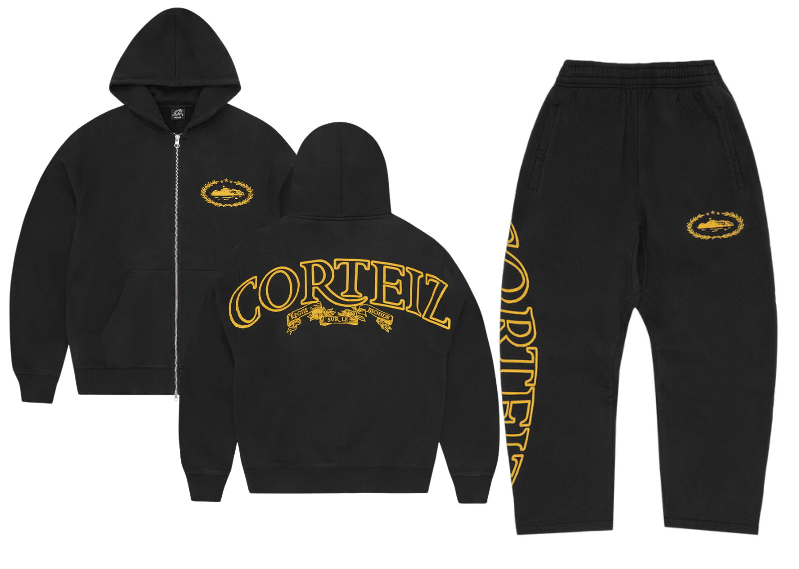 Corteiz Superior Royal Black/Yellow Zip Hoodie and Pants Full Set product image