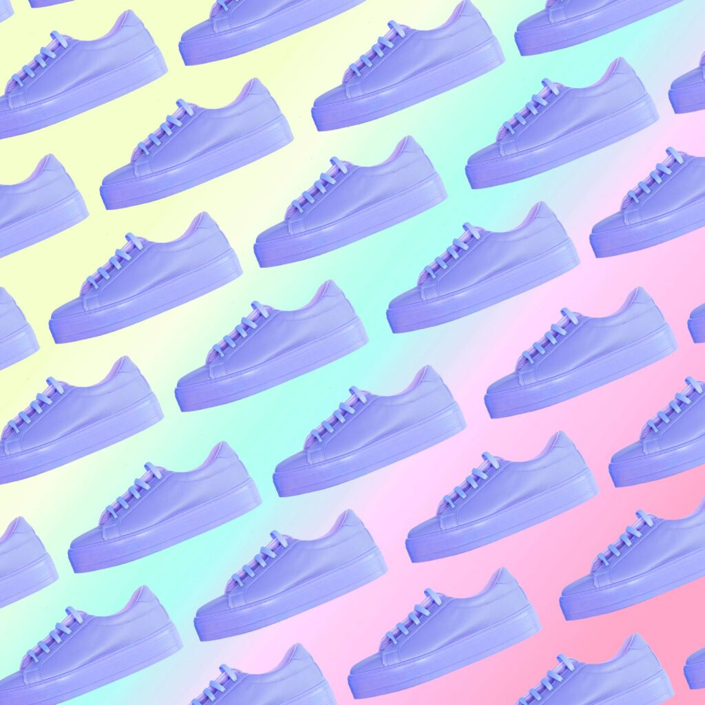purple sneakers. Awesome pattern on rainbow gradient background