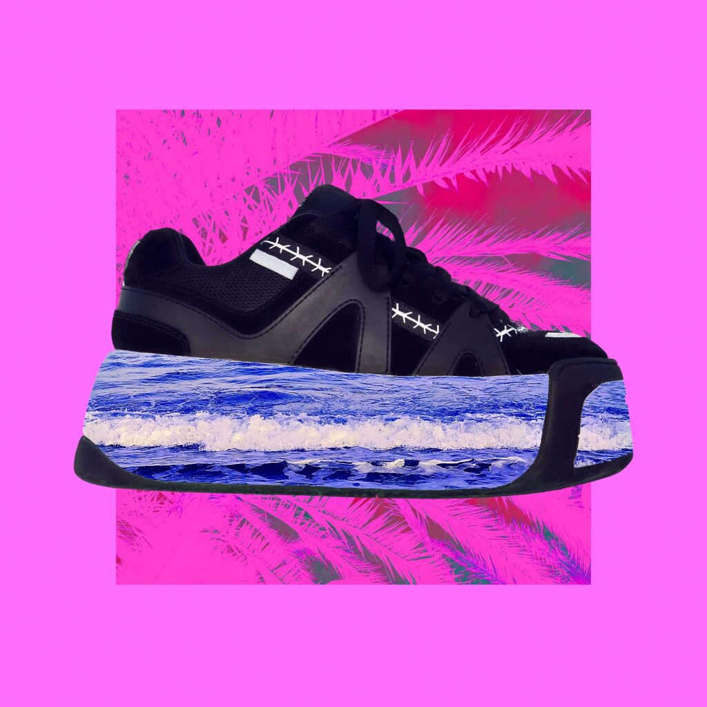 Contemporary art collage. Sea lover shoes