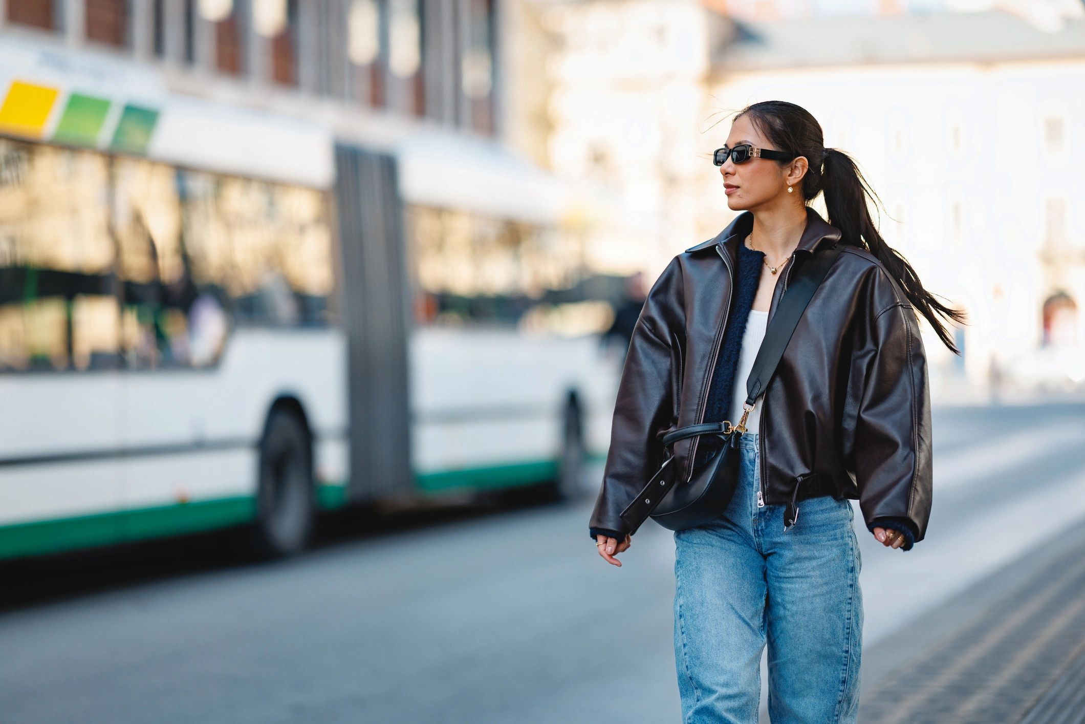 Streetwear fashion model in an urban setting